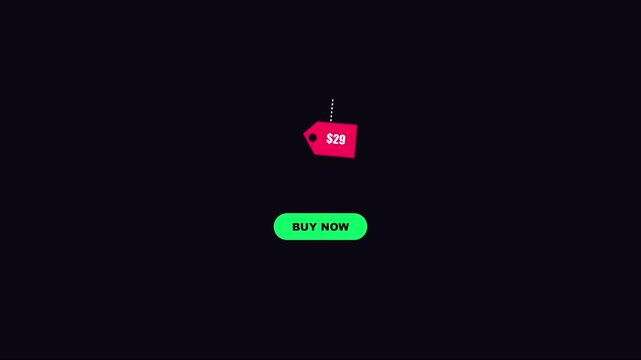 Buy now button animation with price tag for e-commerce marketing and online sales 4k