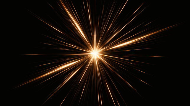 A bright golden starburst effect shines with light rays expanding from the center point against a dark black background to create an abstract energy burst pattern