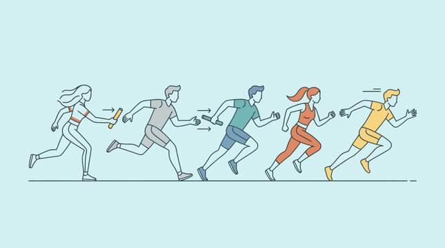 Professional of Colorful Runners Passing a Baton in Relay Race Sequence with high quality professional line art symbols for modern creative design and digital branding projects