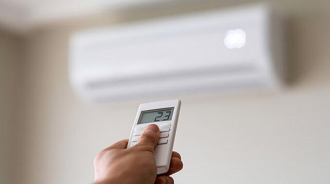 Adjusting room temperature with a remote control for an air conditioning unit, ensuring comfort and energy efficiency