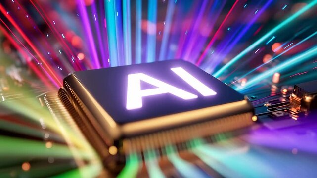 AI Processor with Colorful Digital Data Streams