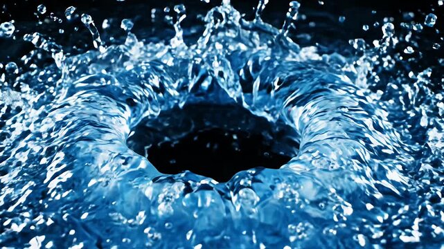 High speed photography of blue water crown splash.