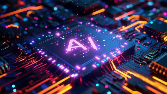 AI Chip Technology with Futuristic Data Streams