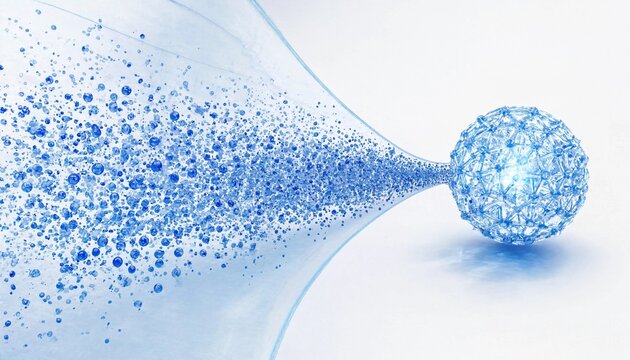 Abstract Data Compression Funnel Feeding Blue Particles into Quantum Crystal Core Sphere 3D Render