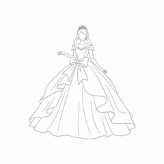 Fototapeta premium Princess Ball Gown with Tiara Line Art