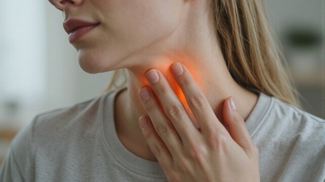 Woman Touching Painful Throat with Sore Neck