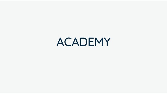Academy text animation on clean minimalist 4k background, for educational branding, and corporate training presentations