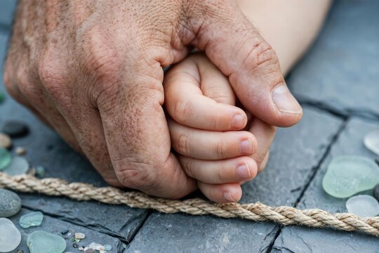Generational Support: Older Hand Guiding Younger Wrist on Stone