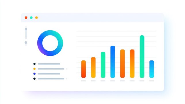 A colorful, abstract digital interface with a gradient background and various data visualization elements.