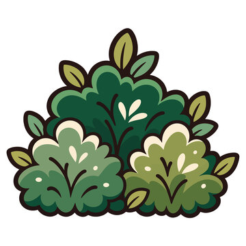 Cute vector illustration of a green bush or shrub with leaves, isolated on white background
