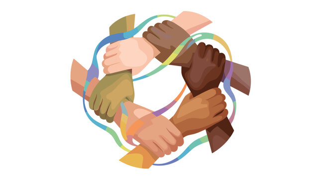 Diverse hands joined together in unity symbolizing teamwork and collaboration