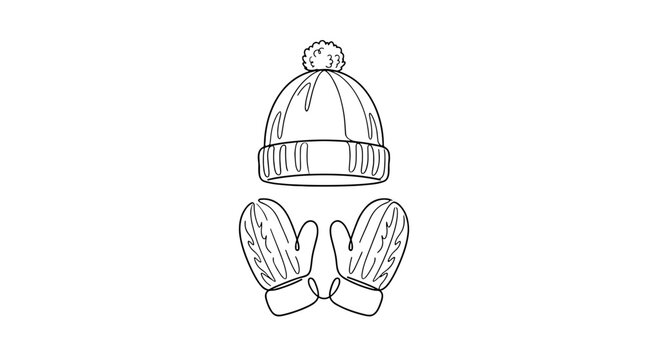 Cute winter hat with pompom and mittens on a for children