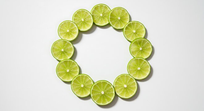 Lime Slices Arranged in Circle Pattern.