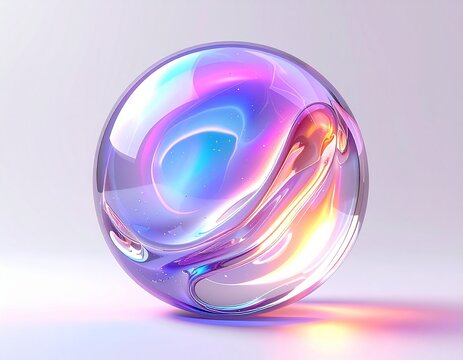 内部に渦巻く光のパターンを持つホログラフィッククリスタルボールの3D表現