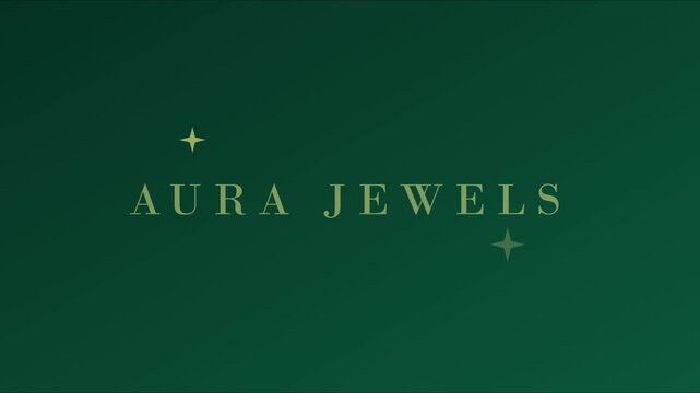 Aura jewels luxury animation with gold typography and sparkling stars on a dark green 4k background branding