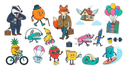 Obraz premium Surreal Silliness Character Collection Funny Whimsical Vector Set