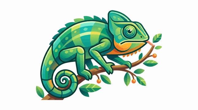 Vibrant chameleon reptile flat vector illustration for nature education or wildlife conservation branding isolated on white background