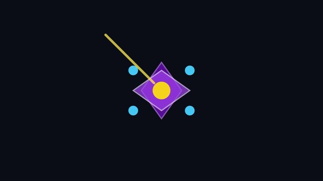 Minimalist abstract geometric animation with rotating shapes and pulsing circles on dark 4k background