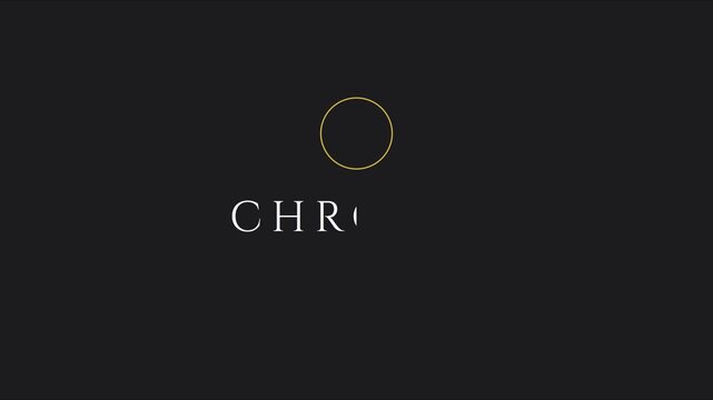 Minimalist chrono animation with gold circle and typography on dark 4k background, motion minimalist
