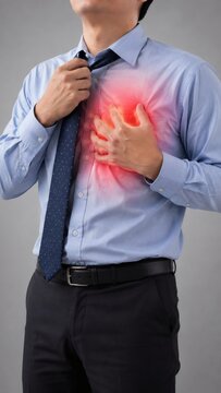 People suffering from severe heart pain or chest pain, highlighted in red light