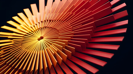 Obraz premium Abstract red and orange radial geometric structure with dynamic 3d rectangular blocks for modern background design.