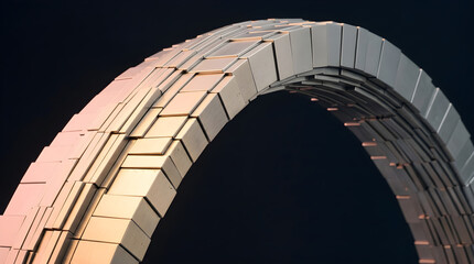 Fototapeta premium metallic archway structure constructed from geometric blocks with gradient lighting for modern architectural concepts.
