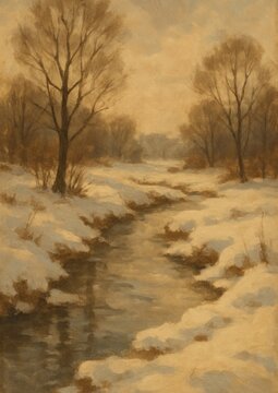 Serene winter landscape painting