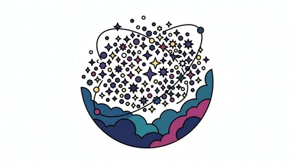 Fototapeta premium Celestial constellation map vector illustration of stars and colorful galaxy clouds