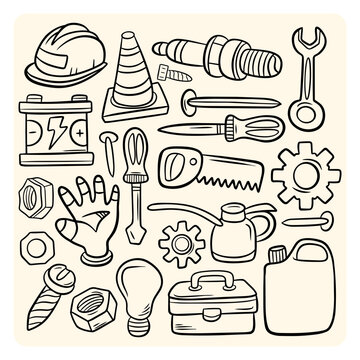 Construction Tools and Hardware Line Art Frame Concept