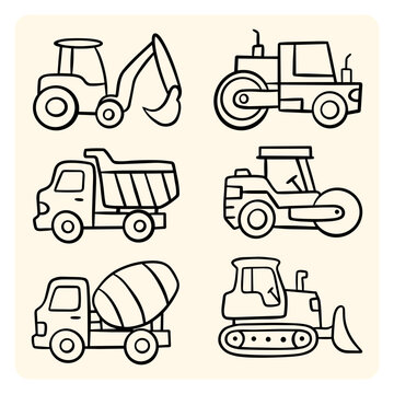 Construction Vehicles and Heavy Machinery Doodle Set