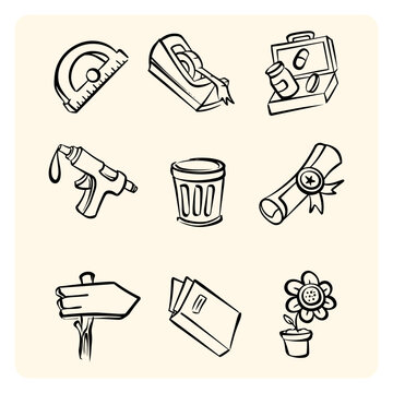 Office and School Stationery Supplies Doodle Collection