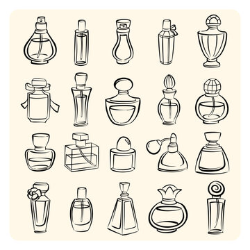 Perfume Bottles Fragrance Glass Containers Line Art Collection