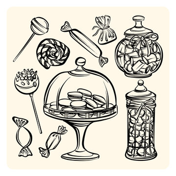 Sweets Candies and Bakery Treats Line Art Collection