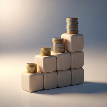 Financial Growth Ascending Blocks Stacked With Coins Representing Savings And Investment