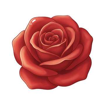 Cute cartoon beauty single rose character with a happy face, flat vector kawaii botanical mascot isolated on a white background