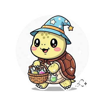 Cute Turtle Wizard with Potion Basket.