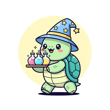 Cute Turtle Wizard with Potions.