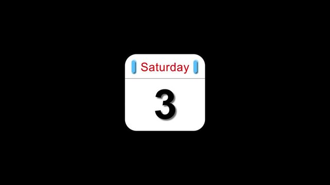 Calendar showing Saturday the 3 isolated on black background. date reminder concept for business planning and scheduling on black background.