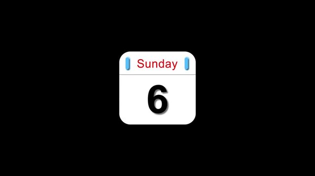Calendar showing Sunday the 6 isolated on black background. date reminder concept for business planning and scheduling on black background.