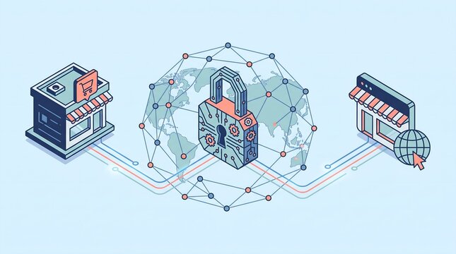 Isometric Secure Global E-Commerce Network Connecting Online Stores with Central Lock System