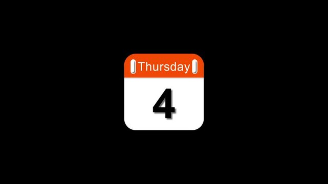 Calendar showing Thursday the 4 isolated on black background. date reminder concept for business planning and scheduling on black background.