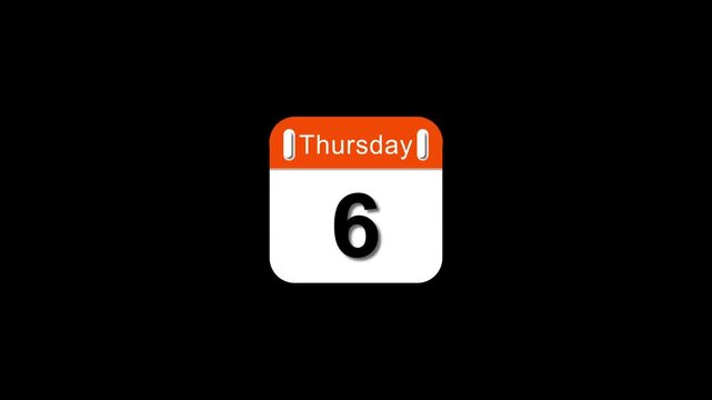 Calendar showing Thursday the 6 isolated on black background. date reminder concept for business planning and scheduling on black background.