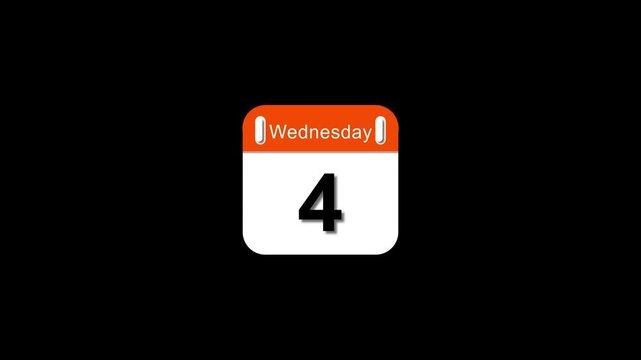 Calendar showing Wednesday the 4 isolated on black background. date reminder concept for business planning and scheduling on black background.