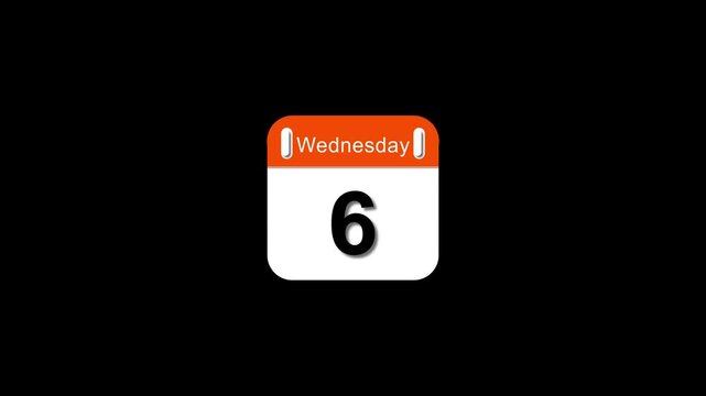 Calendar showing Wednesday the 6 isolated on black background. date reminder concept for business planning and scheduling on black background.