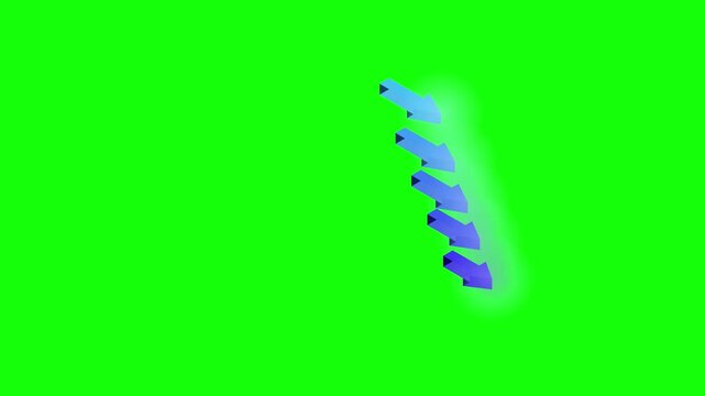 Blue 3D Arrows Pointing Downward on Green Screen Background Loop.