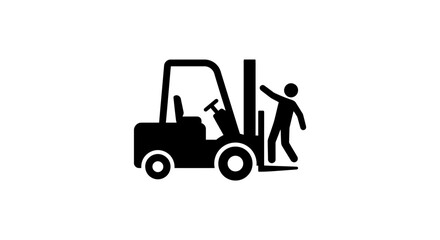 Naklejka premium Forklift operator standing unsafely on raised forks illustrates workplace danger.