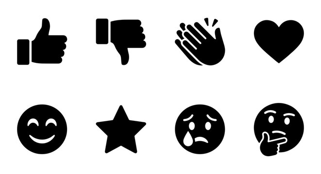 Social Media Icons: Thumbs Up, Down, Clapping, Heart, Star, Emoji Faces