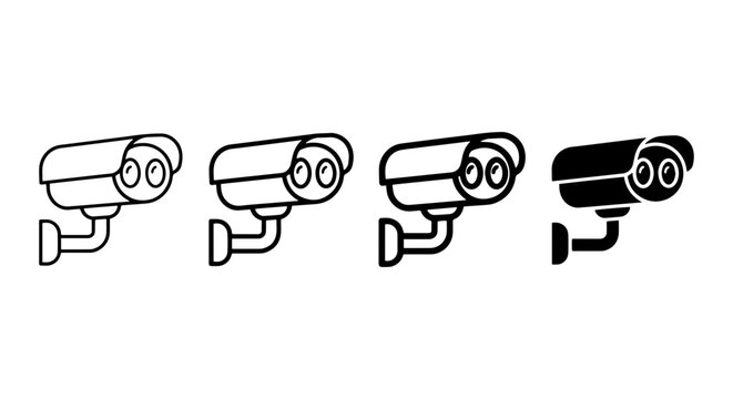 Security Camera Icons, Surveillance System Vector Graphics, CCTV Equipment Set, Monitoring Technology