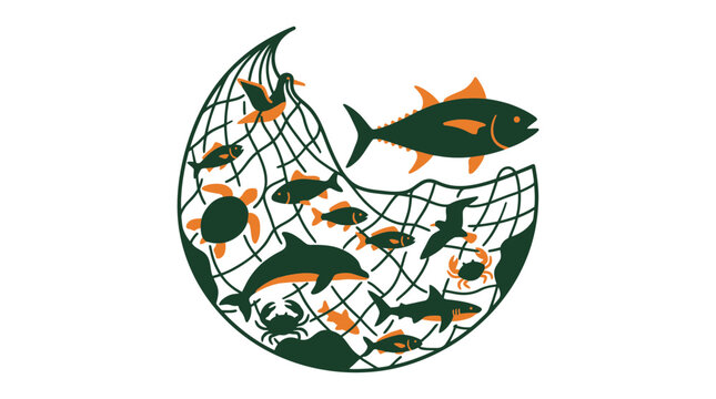 Marine Life Encased in Fishing Net Globe Icon