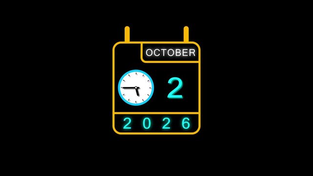 October 2 date 2026 animation . clock and black background clean and stunning 4k animation.